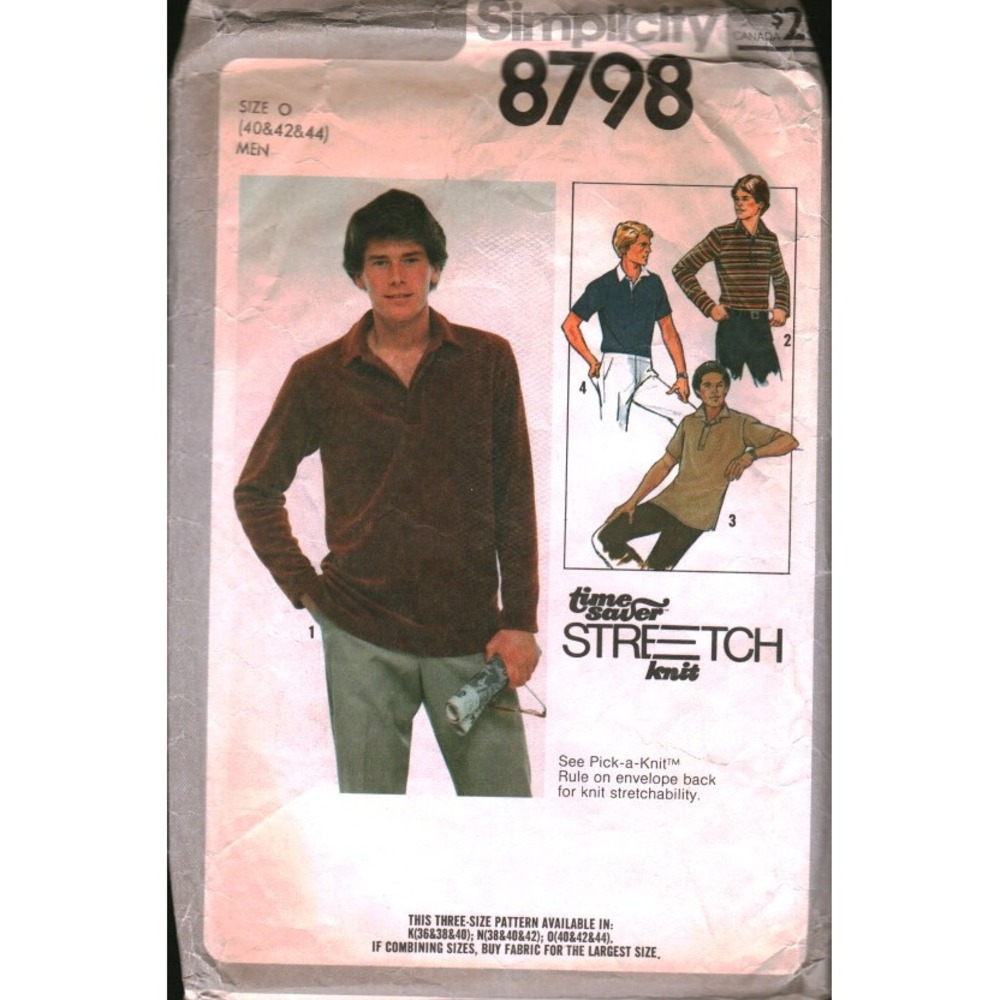 Simplicity 8798 Mens Pullover Top Sewing Pattern Size 40 42‎ 44 Vintage 70s Knit
